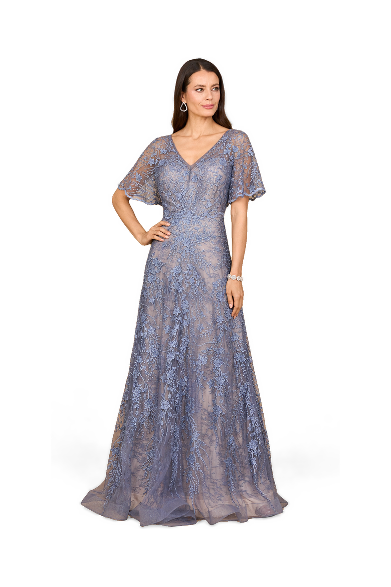 Elegant Cape Sleeve A-line Gown, Alternate, color, Dark Periwinkle