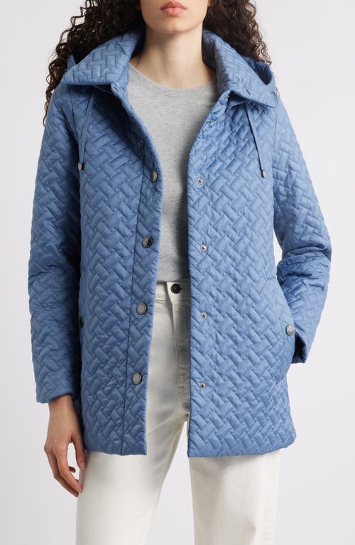 London Fog Water Resistant Quilted Jacket With Removable Hood In Blue