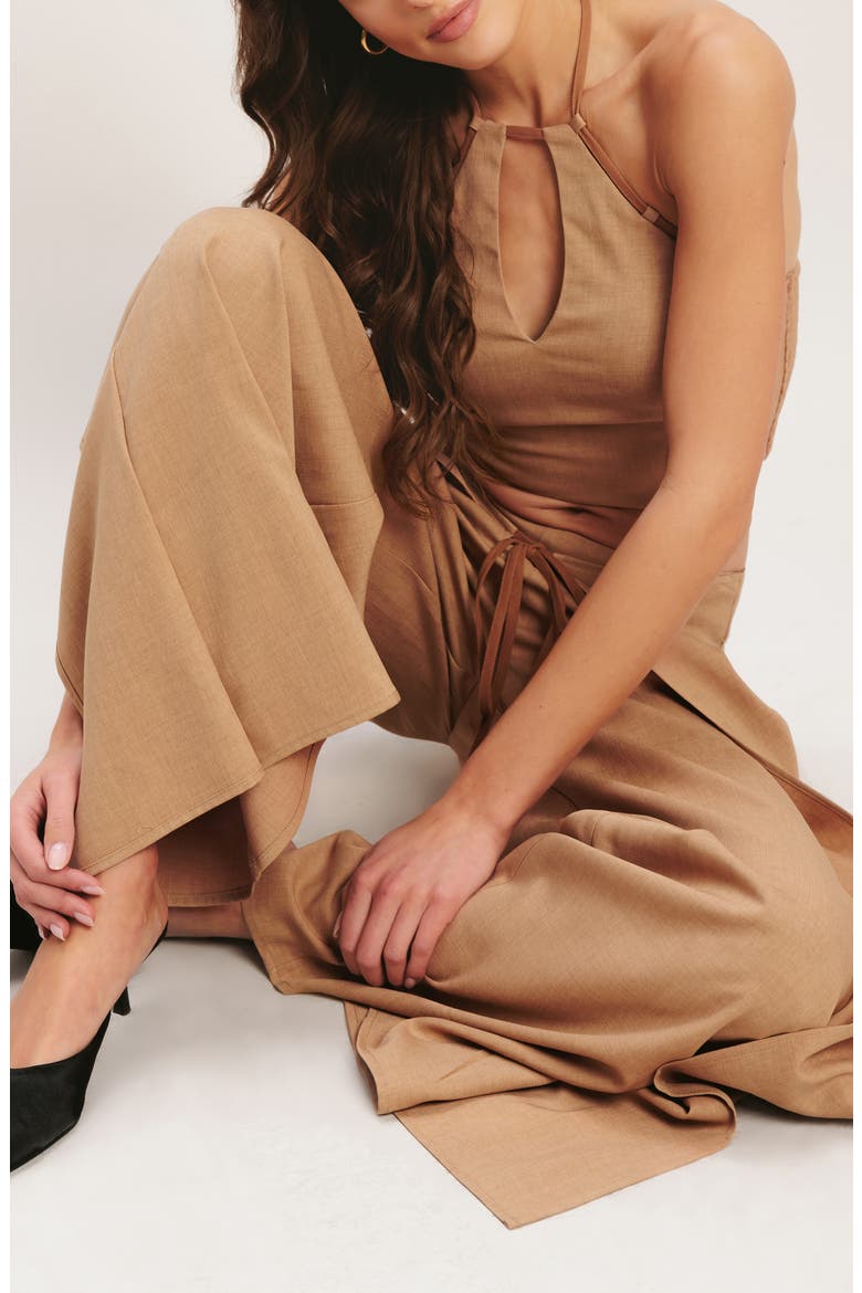 Tie Front Wrap Wide Leg Pants, Alternate, color, TAUPE