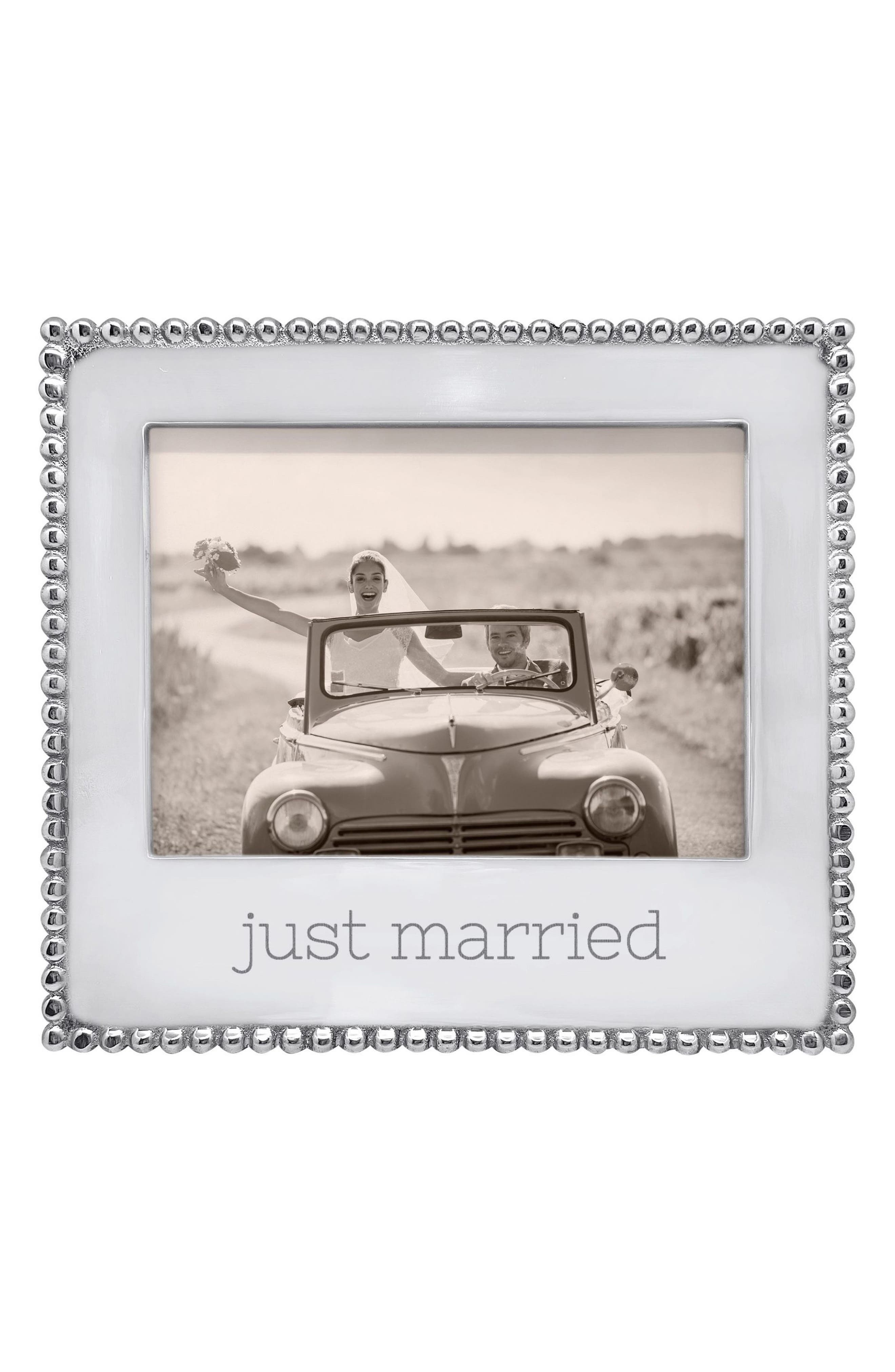 Mariposa Beaded Just Married 5 x 7-Inch Picture Frame - Silver