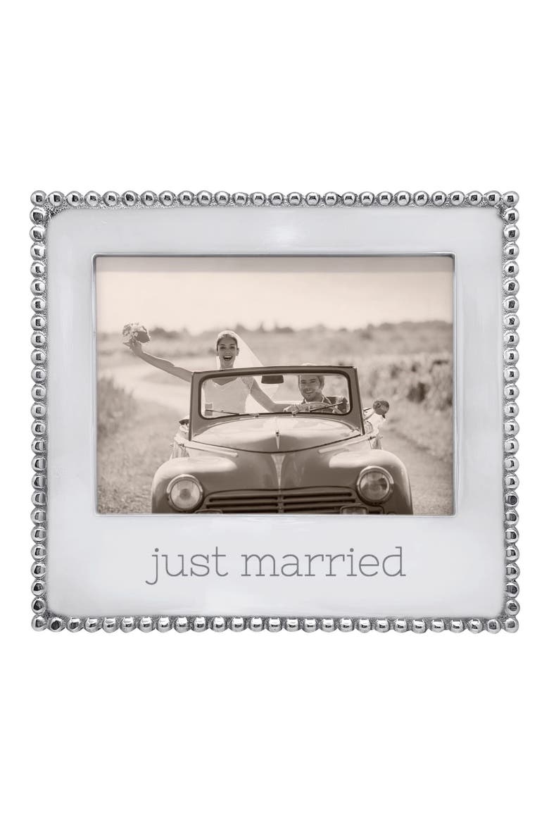 Beaded Just Married 5 x 7-Inch Picture Frame, Main, color, SILVER