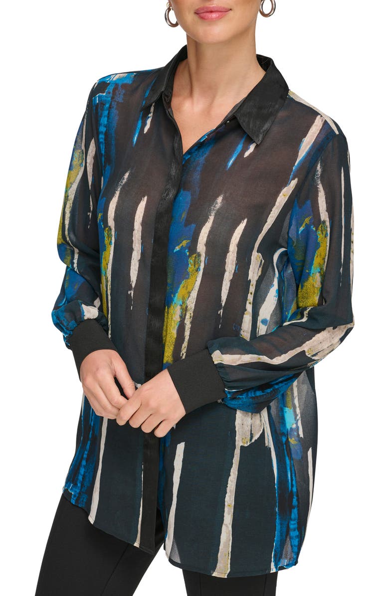 DKNY Printed Chiffon Button-Up Shirt, Main, color,