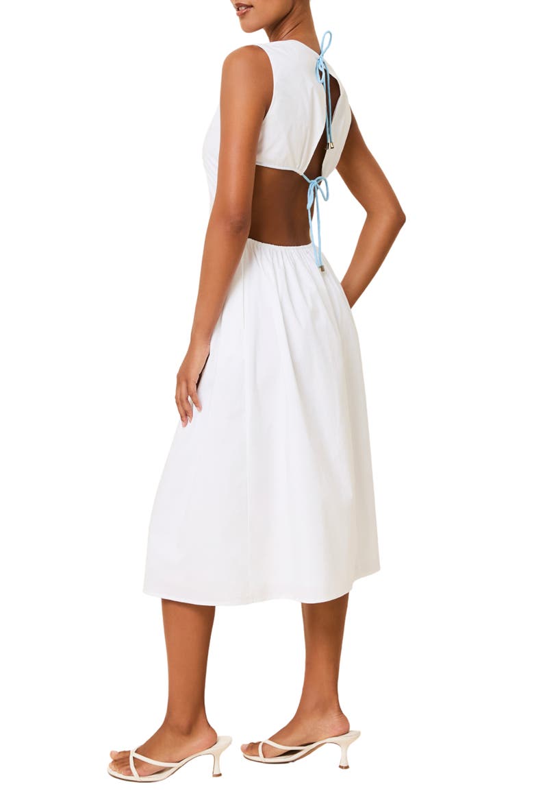 Sabine Sleeveless Open Back Stretch Cotton Poplin Sundress, Alternate, color, OPTIC WHITE