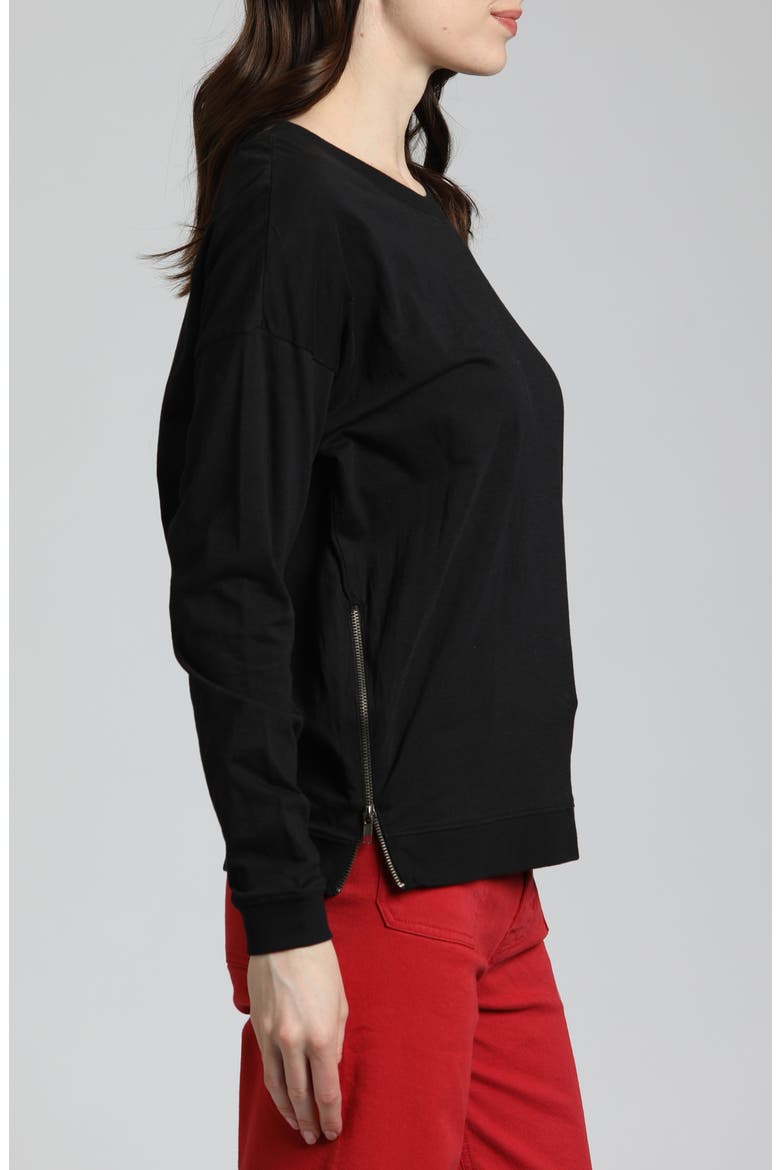 Side Zip Long Sleeve Cotton Pullover, Alternate, color, BLACK
