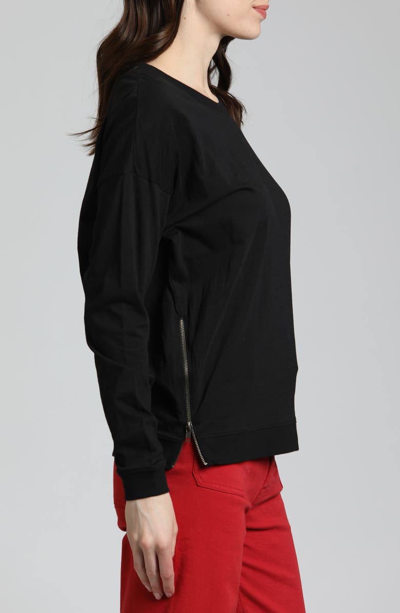 APNY Side Zip Long Sleeve Cotton Pullover, Alternate, color, Black