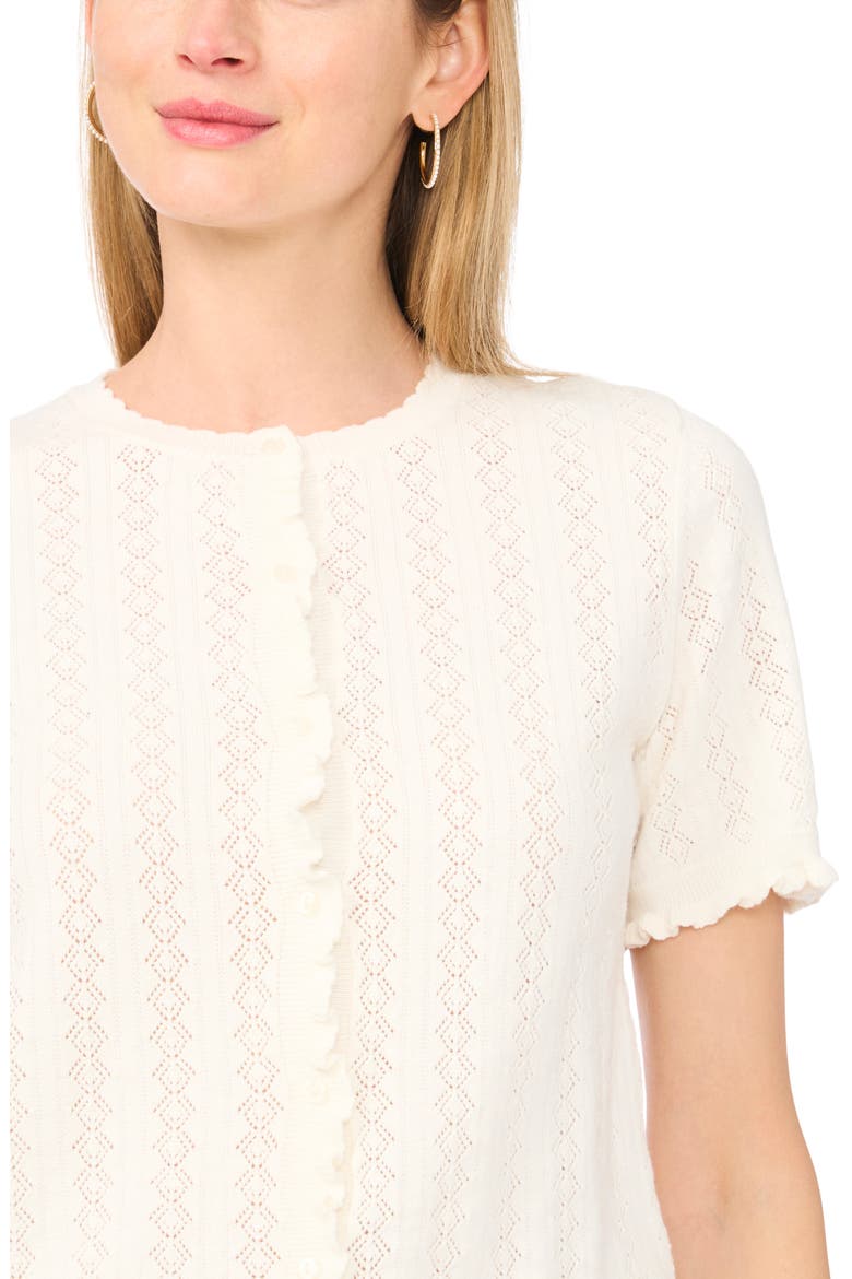 Pointelle Short Sleeve Cardigan, Alternate, color, NEW IVORY