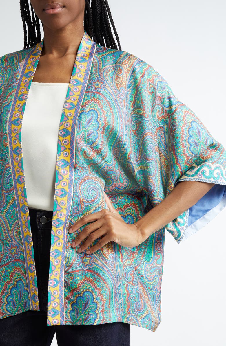 Etro Paisley Silk Cape, Alternate, color, Green Print