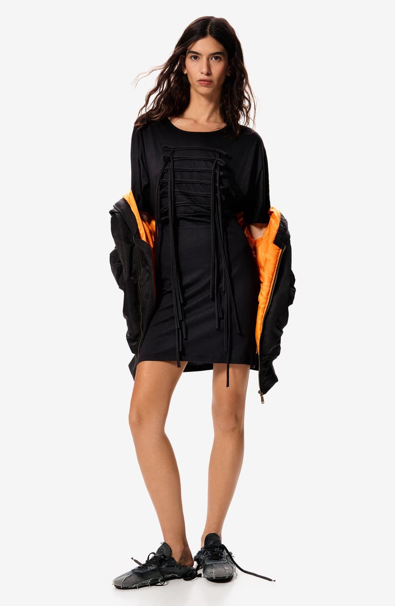 Desigual Open Back Cotton Blend Mini T-Shirt Dress, Alternate, color, Black