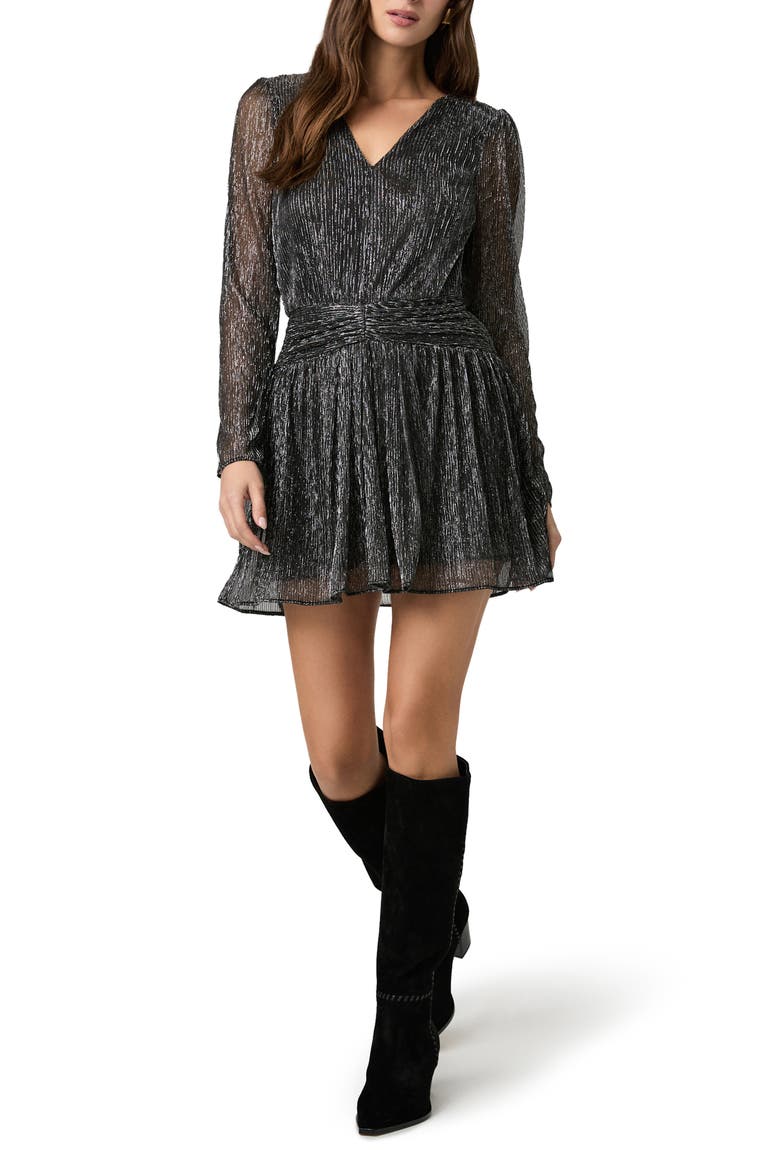 Malina Long Sleeve V-Neck Minidress, Main, color, BLACK / SILVER