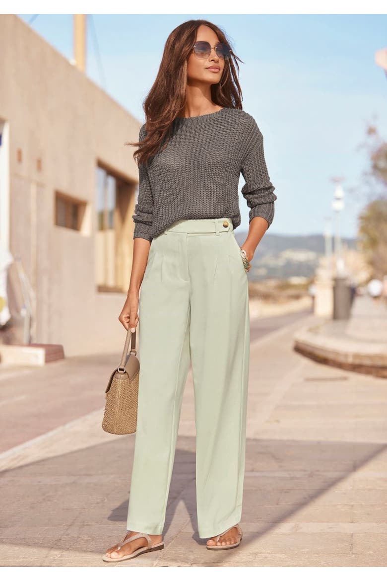 Pleated Wide Leg Trouser, Alternate, color, Light Green