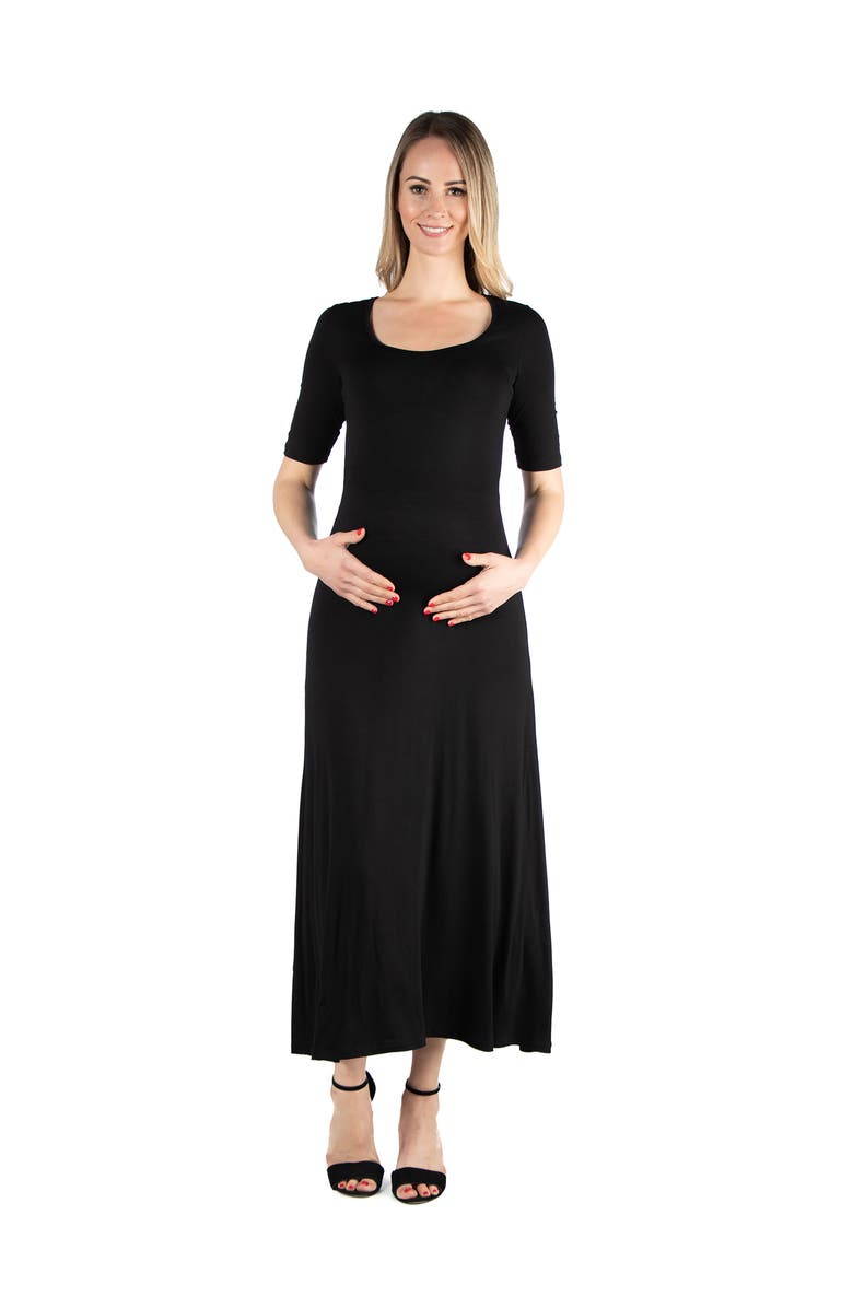 24seven Comfort Apparel Casual Maternity Maxi Dress With Sleeves, Main, color, Black