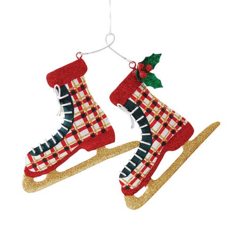 Plaid Ice Skates Orn.