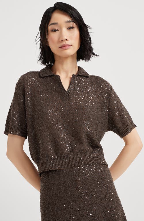 Brunello Cucinelli Dazzling Texture Polo In Chocolate