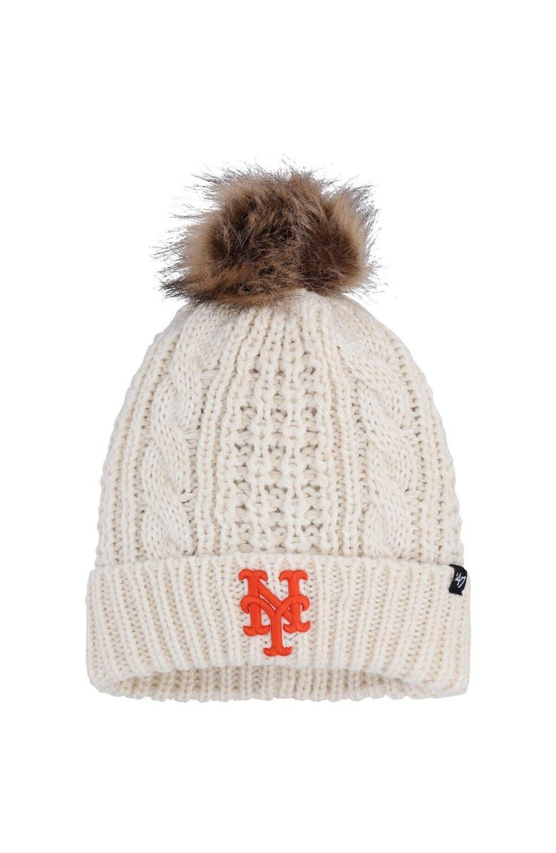 '47 Women's '47 Cream New York Mets Meeko Cuffed Knit Hat with Pom, Main, color,