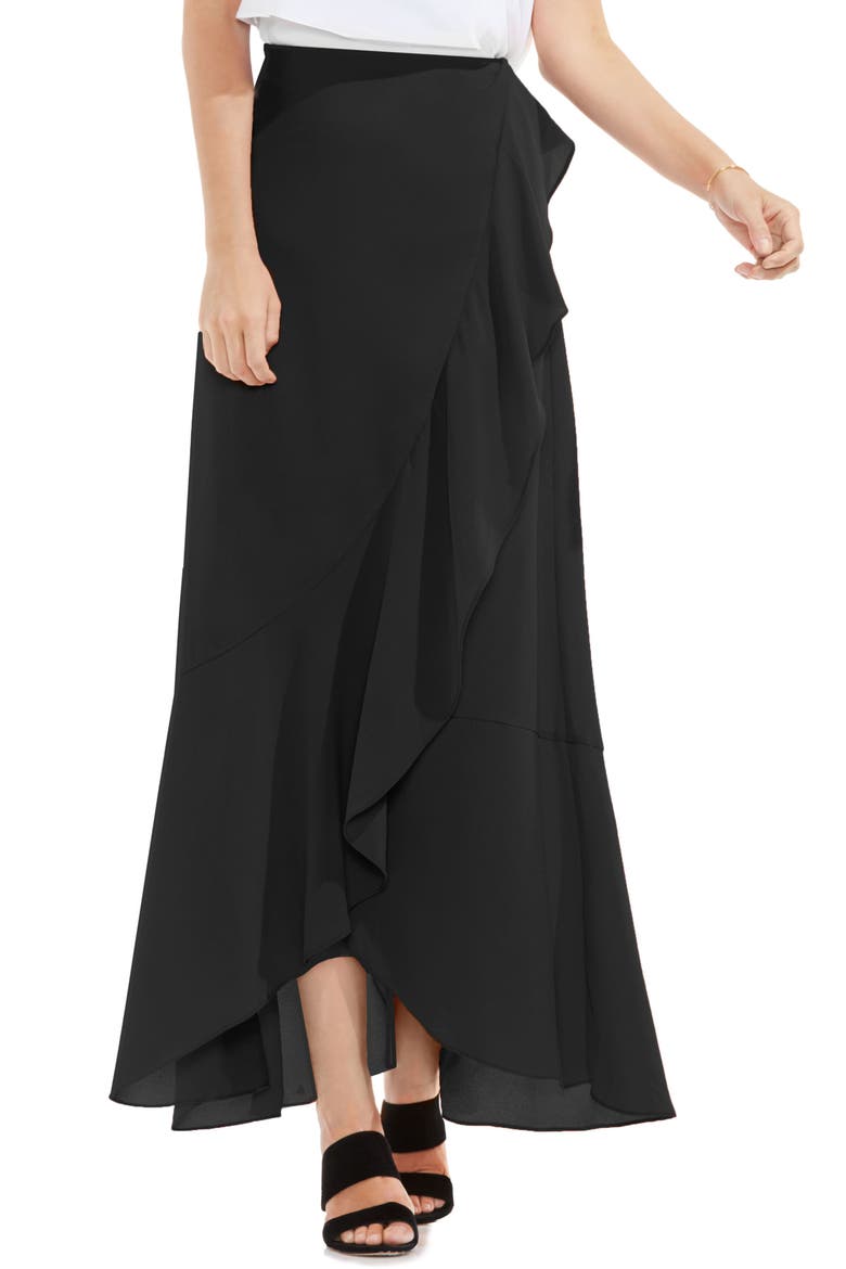 Faux Wrap Ruffled Maxi Skirt, Main, color, RICH BLACK