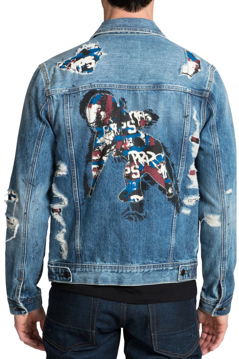 Ripped & Repaired Graphic Denim Trucker Jacket, Alternate, color, ARTEMISIA