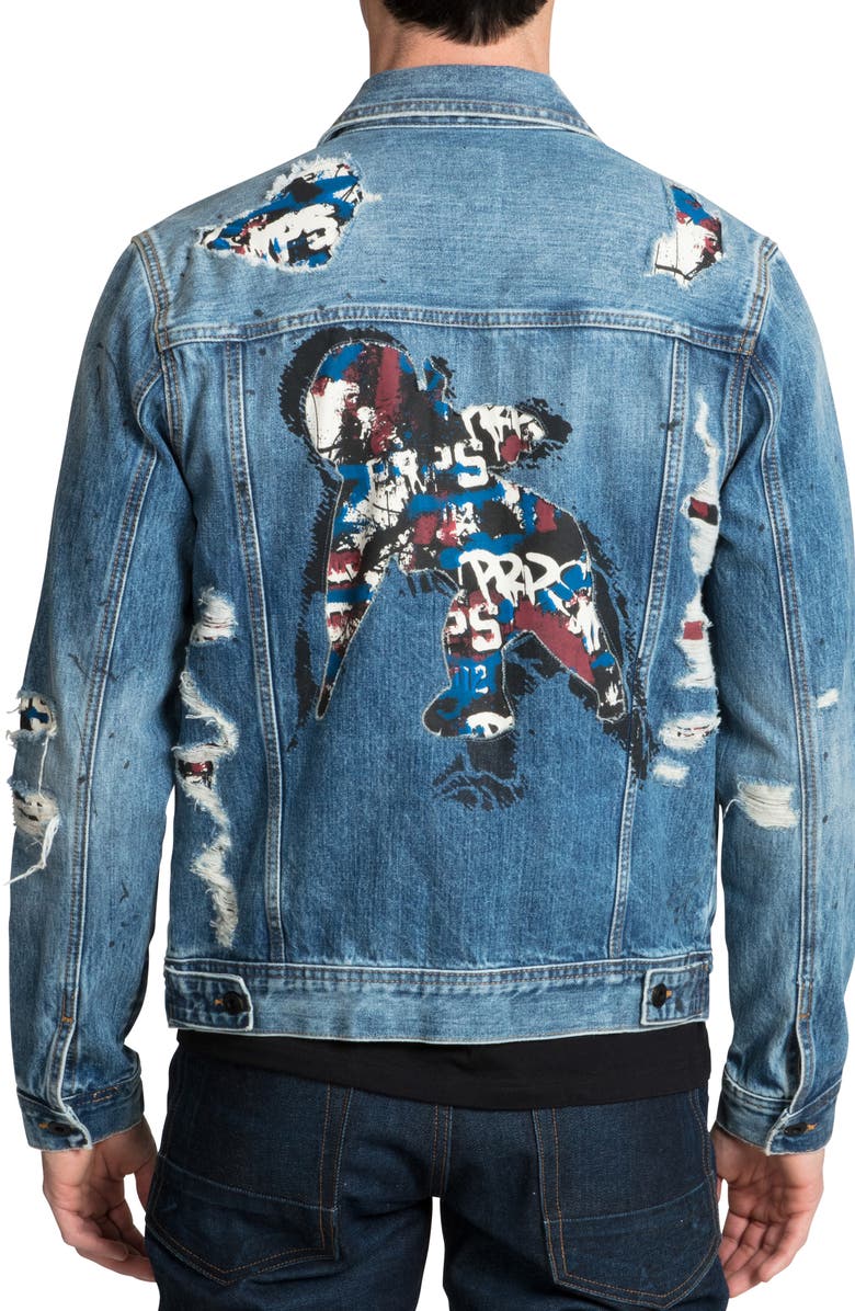 PRPS Ripped & Repaired Graphic Denim Trucker Jacket, Alternate, color,