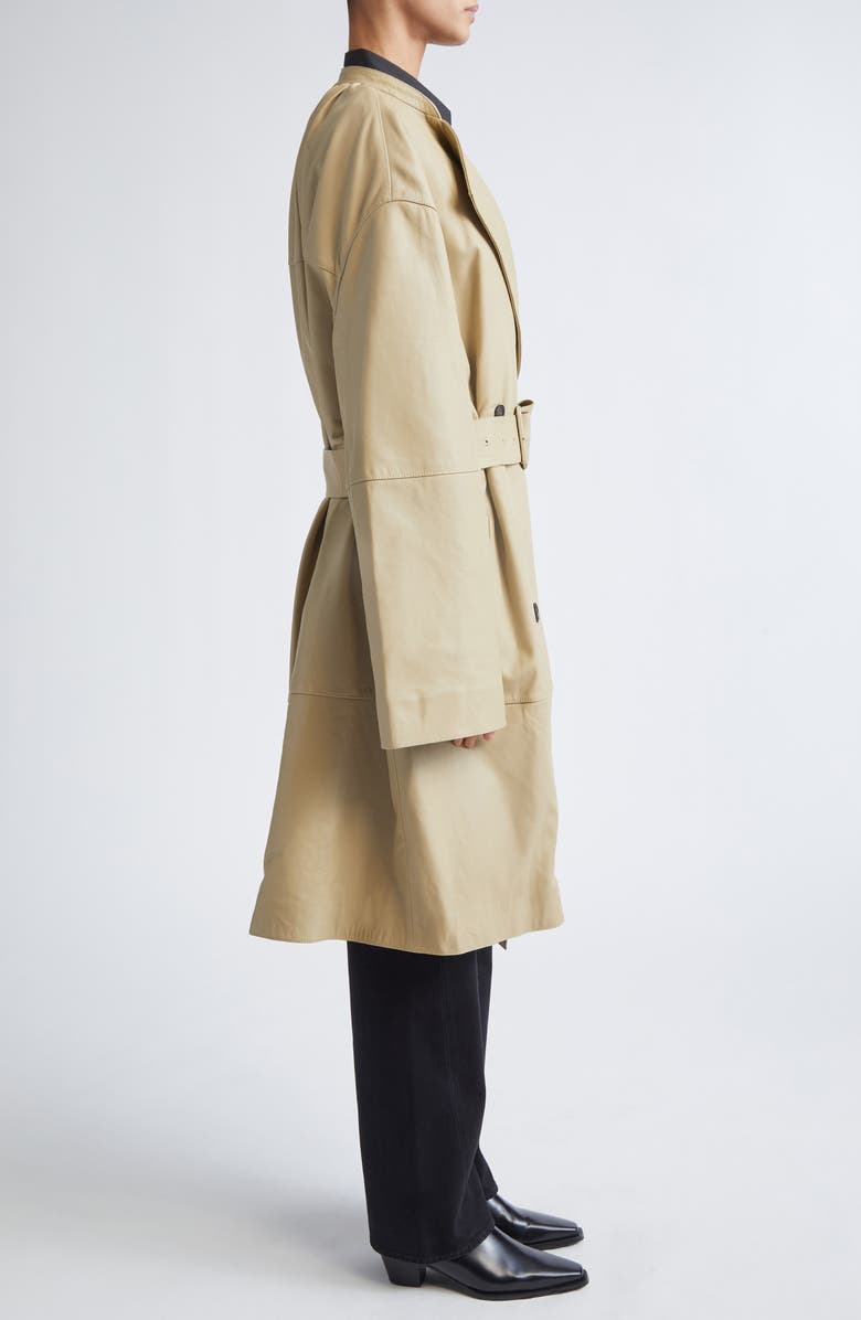 TOTEME Collarless Leather Coat, Alternate, color, Rye