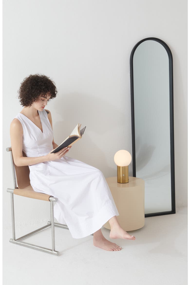 Kai 11" Modern Frosted Glass Orb Table Lamp with USB Charging Port and Built-In 3-Way Dimmer, Alternate, color, Antique Brass