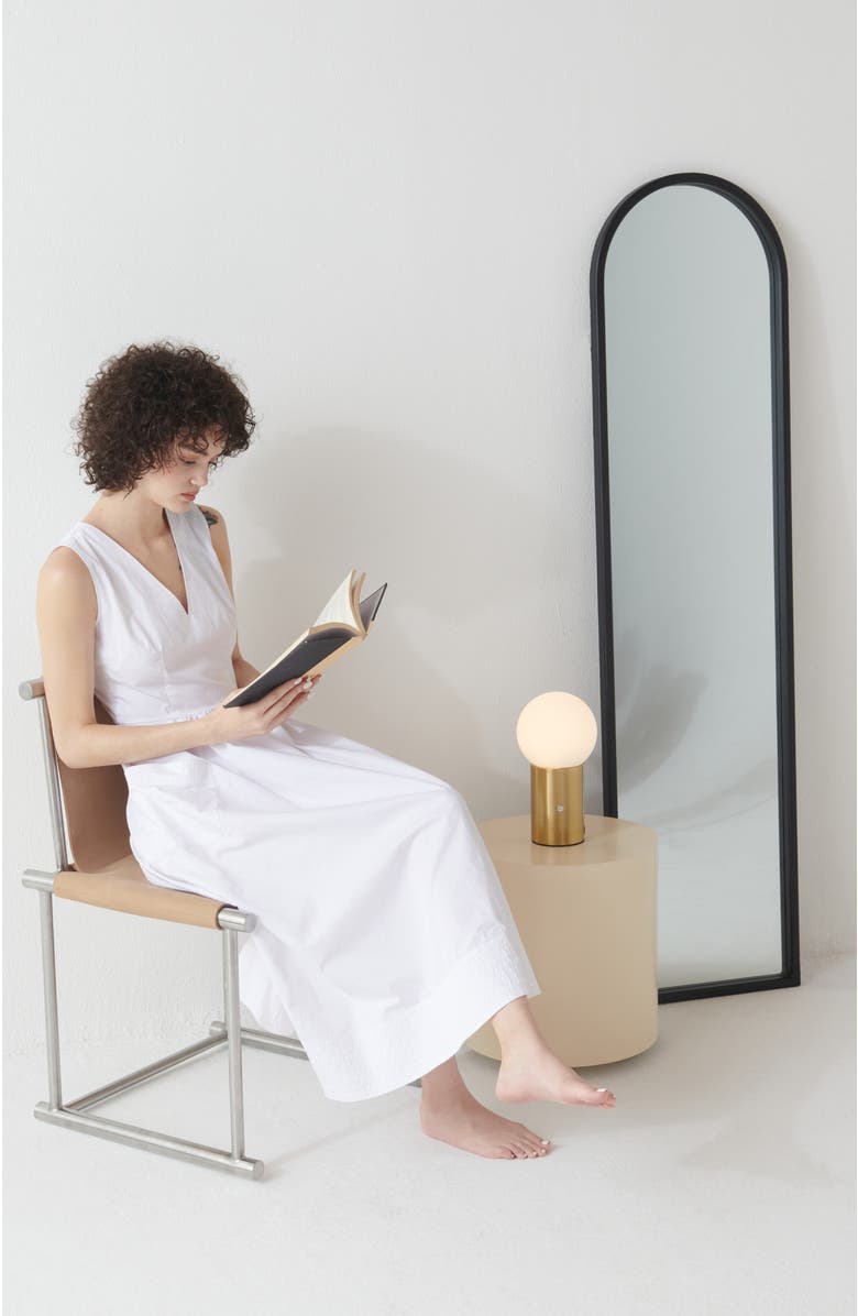 Brightech Kai 11" Modern Frosted Glass Orb Table Lamp with USB Charging Port and Built-In 3-Way Dimmer, Alternate, color, Antique Brass