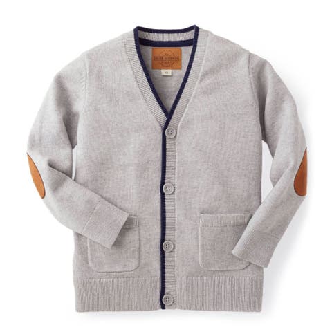 Boys' Organic Tipped Cardigan with Elbow Patches, Kids