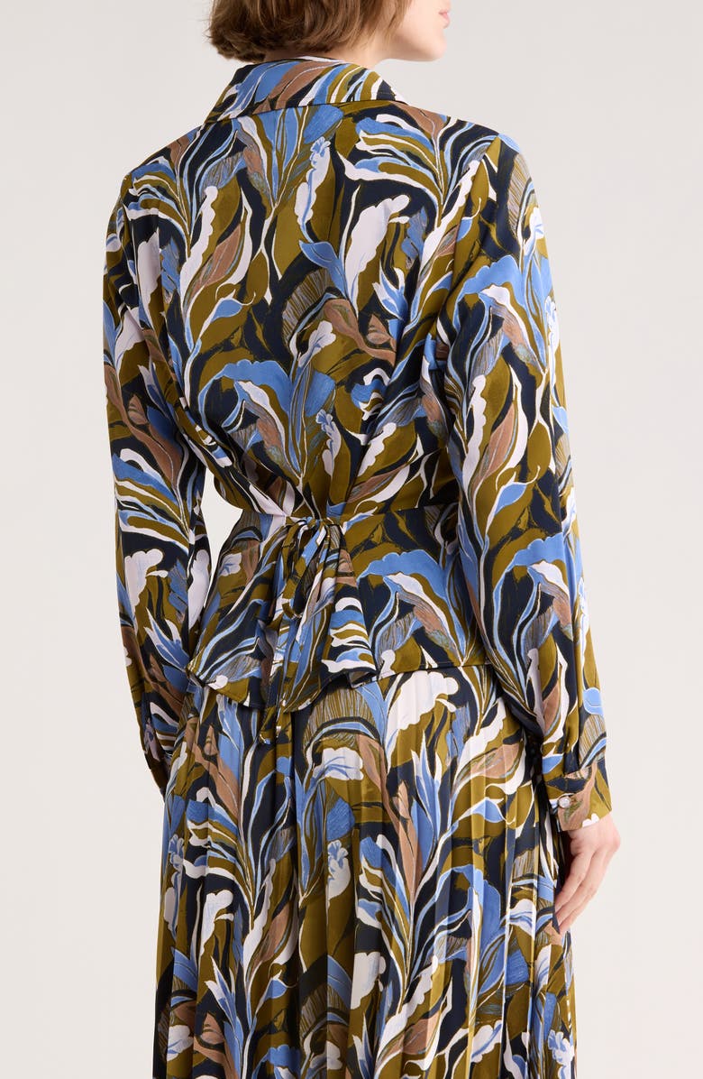 Adrianna Papell Side Tie Button-Up Shirt, Alternate, color, Citron Peri Floral