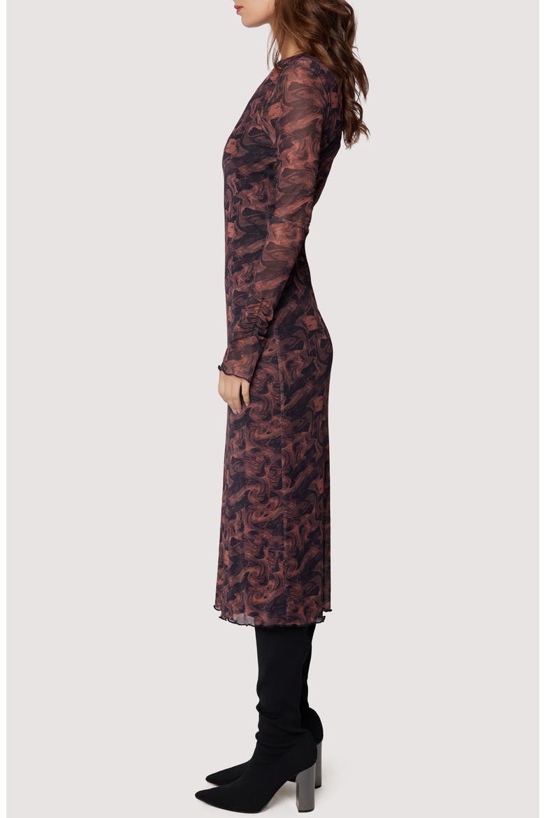 Contessa Long Sleeve Mesh Midi Dress, Alternate, color, COPPER BLACK