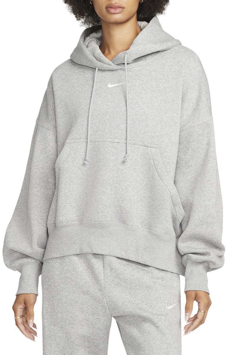 Nike Sportswear Phoenix Fleece Oversized Pullover Hoodie, Main, color, Dk Grey Heather/ Sail