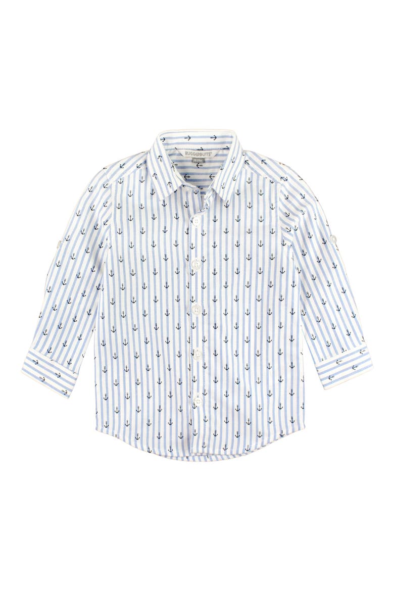 Anchors Stripe Button-Up Shirt, Main, color, WHITE