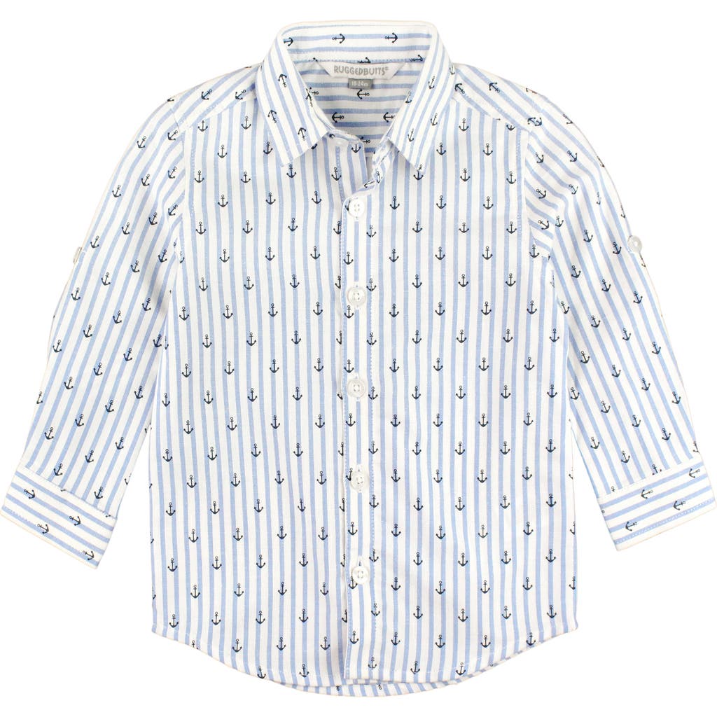 RuggedButts Anchors Stripe Button-Up Shirt in White  product