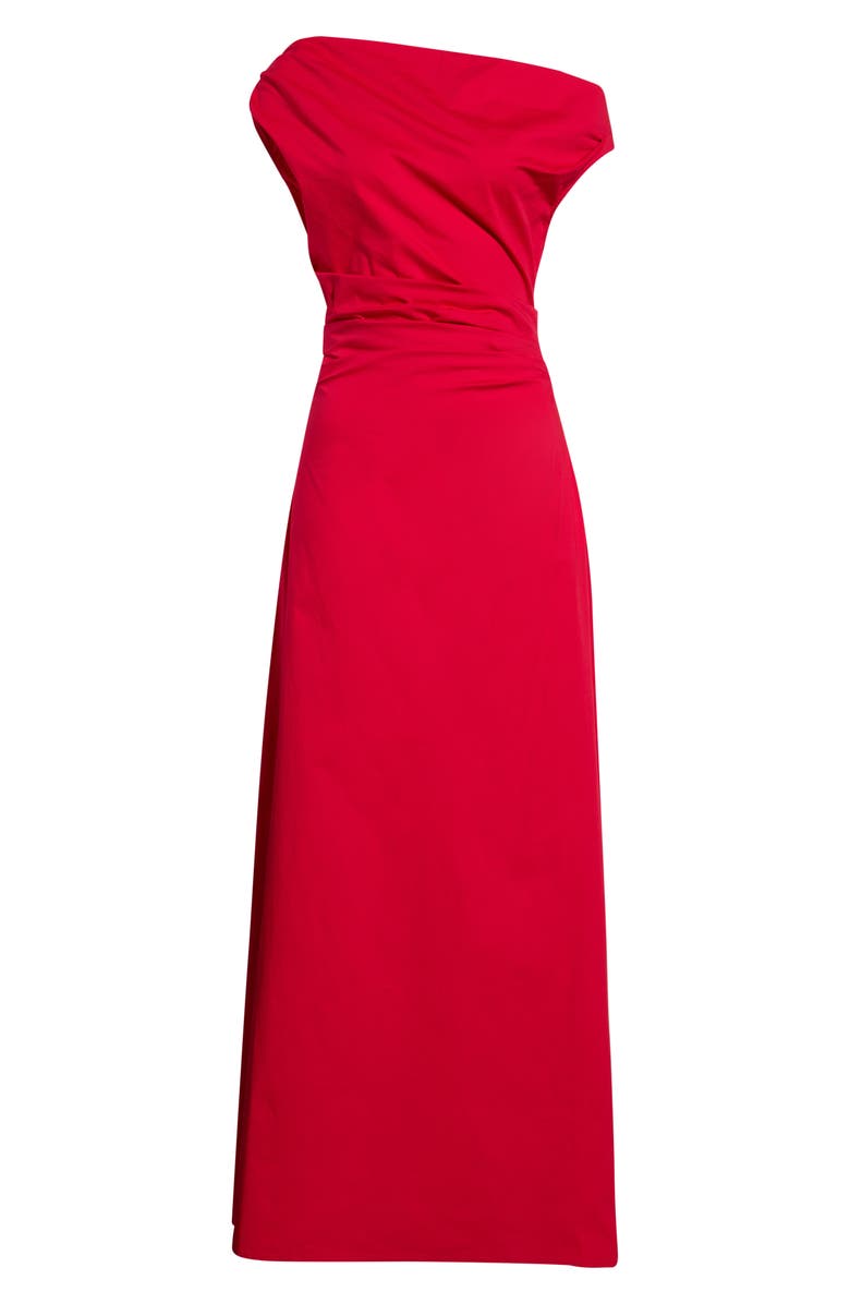 STAUD Phare One-Shoulder Stretch Cotton Maxi Dress, Alternate, color, Cherry