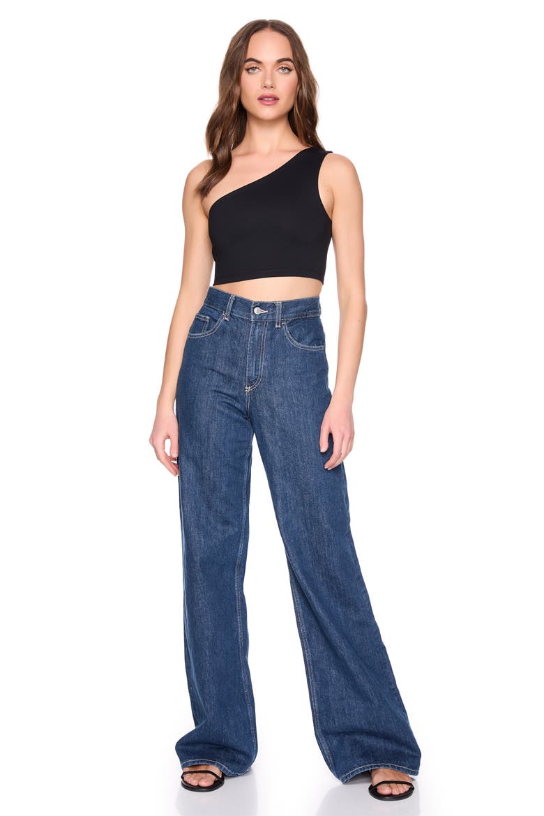 One-Shoulder Crop Top, Alternate, color, BLACK