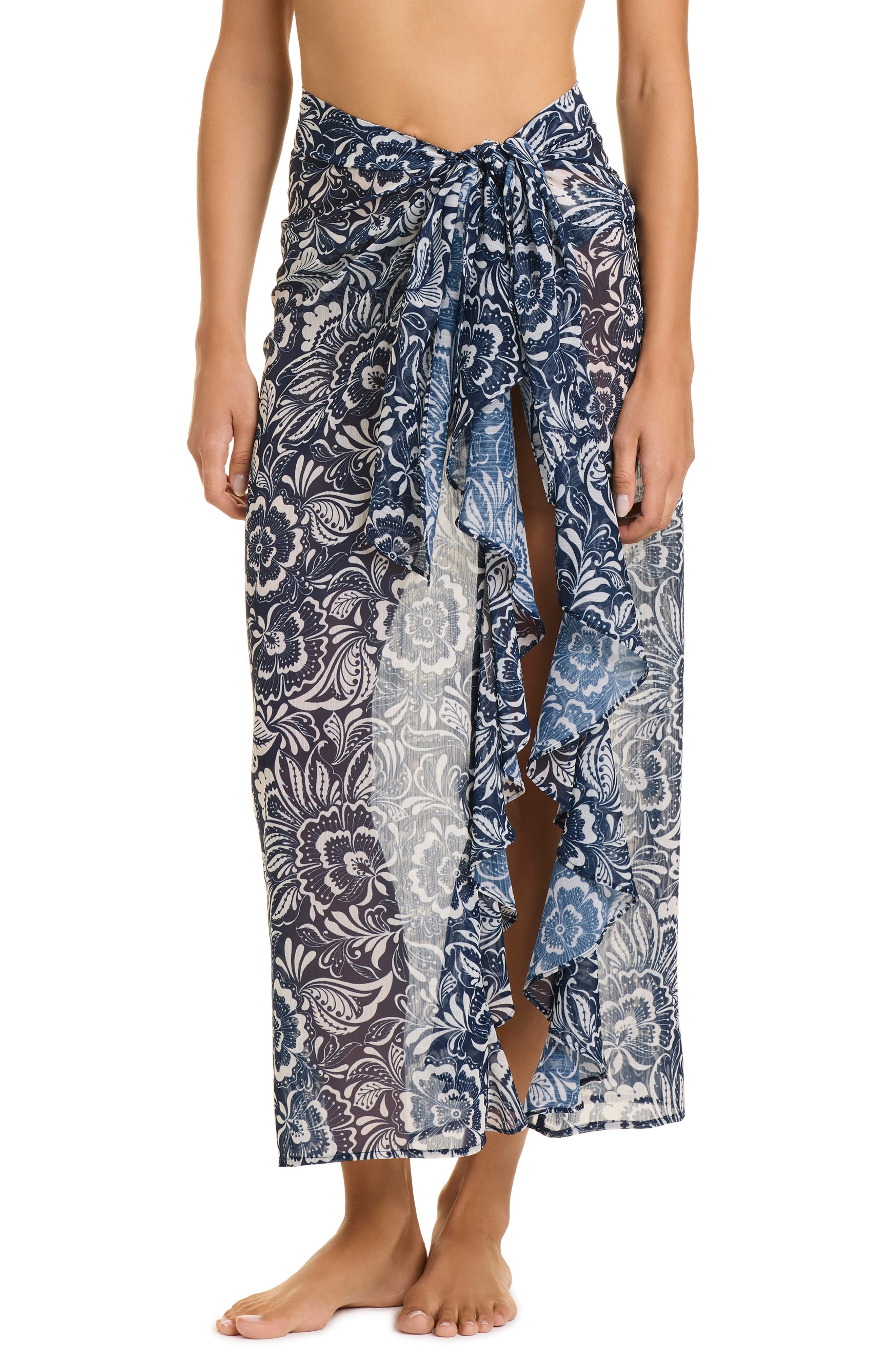 BLEU by Rod Beattie Long Ruffle Sarong Cover-Up (Women) | Nordstrom