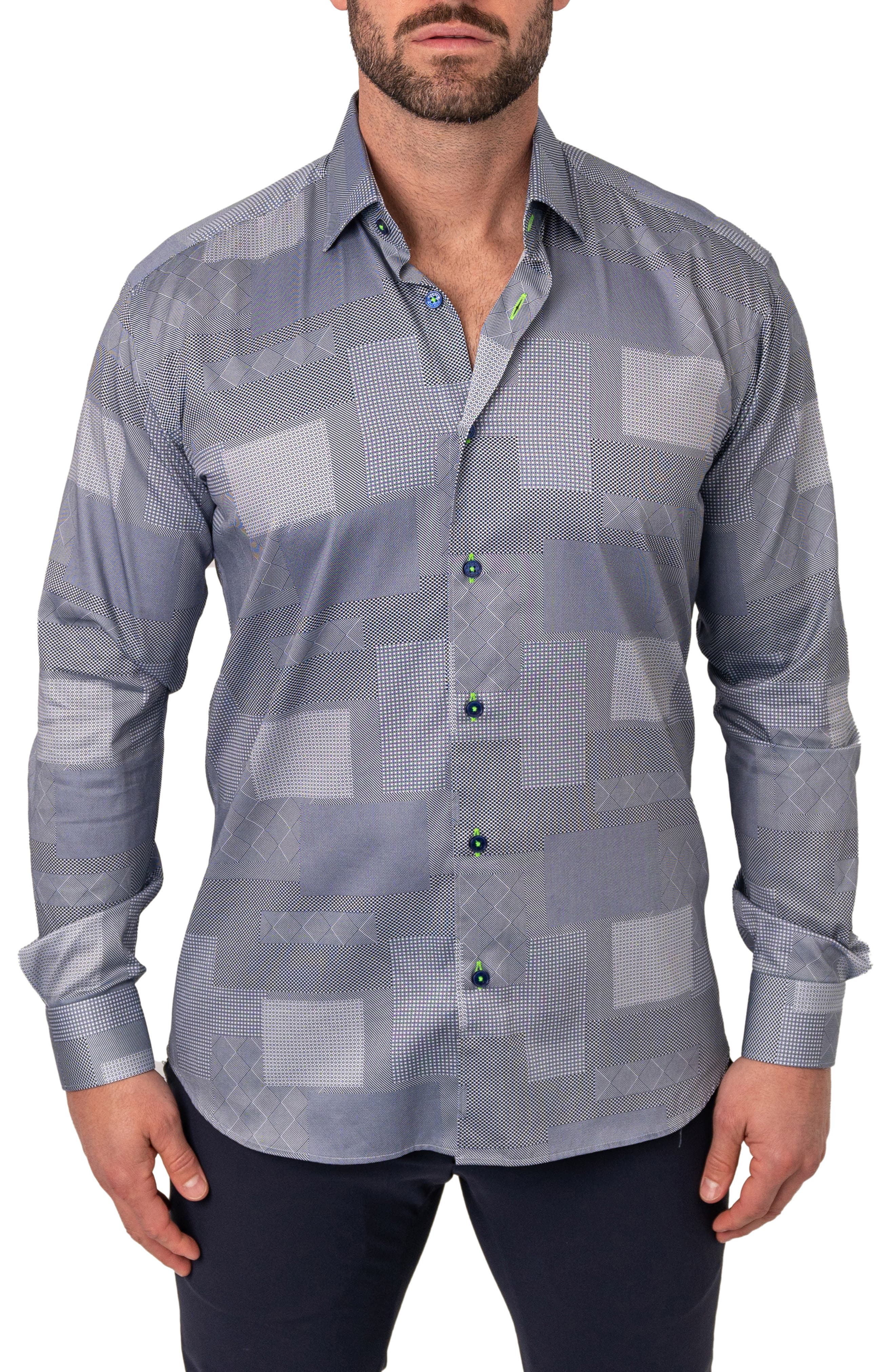 Maceoo Fibonacci Blue Patches Cotton Button-Up Shirt (Men) | Nordstrom