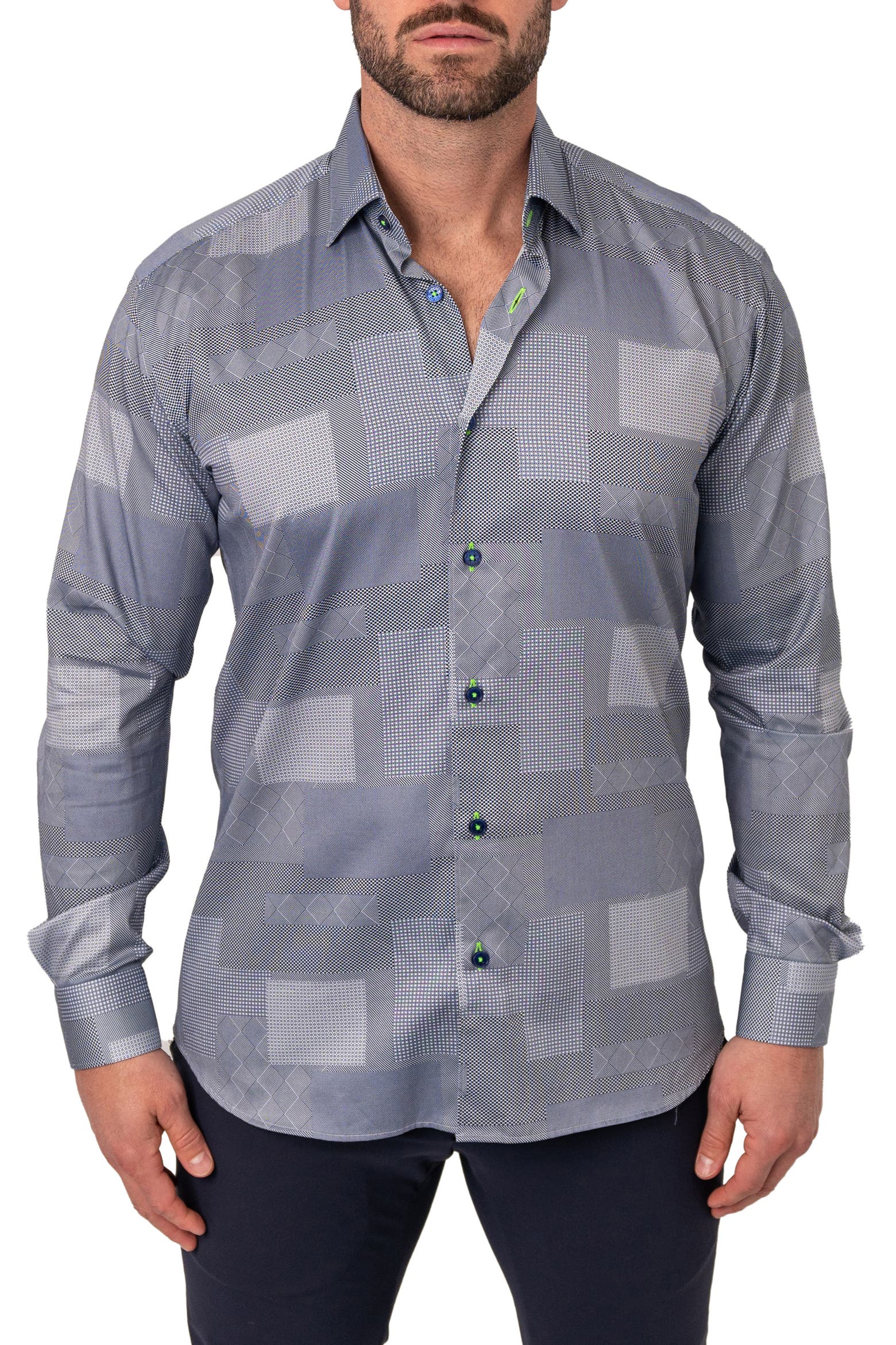 Book Button Blue Maceoo Fibonacci Blue Patches Cotton Button-Up Shirt (Men) | Nordstrom