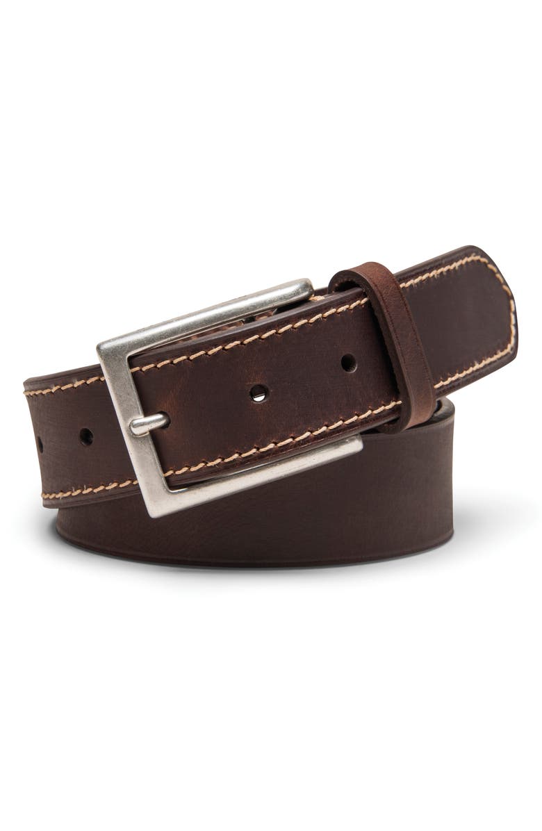 Peter Millar Contrast Stitch Leather Belt, Main, color, 