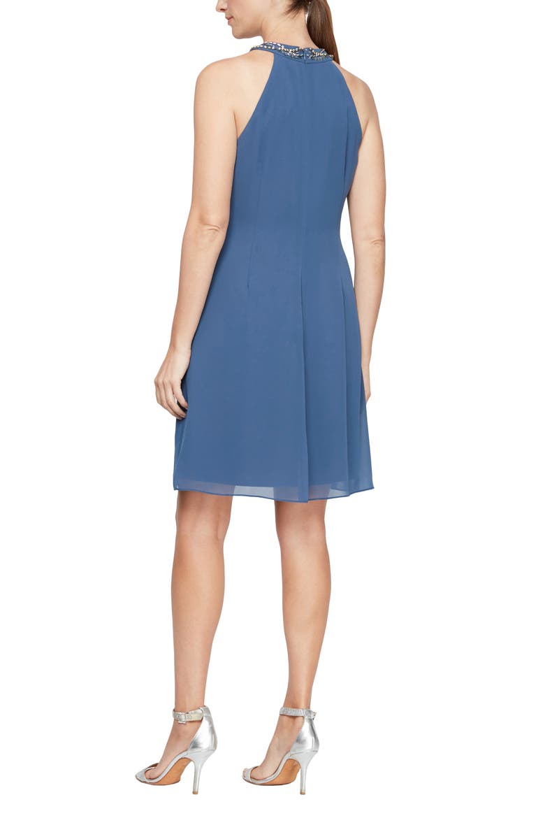 Bead Braided Halter Chiffon Dress, Alternate, color, WEDGEWOOD