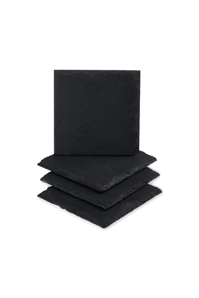 Square Slate Coasters Set of 4, Alternate, color, Black