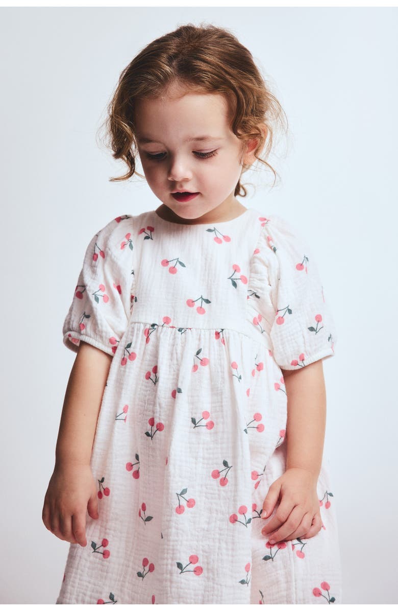 H&M Cotton Muslin Dress, Alternate, color, White/Cherries