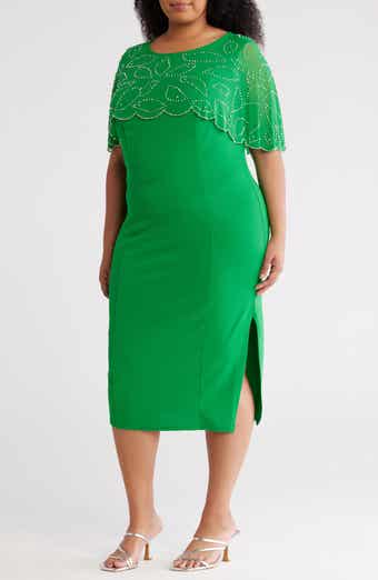 Marina Crystal Embellished Capelet Sheath Dress