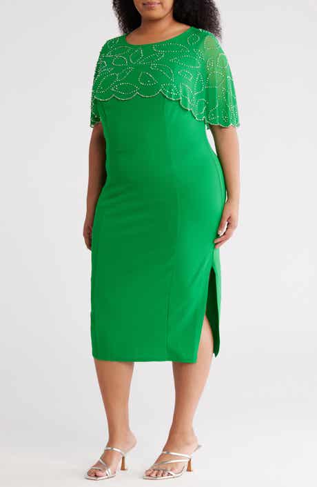 Marina Crystal Embellished Capelet Sheath Dress