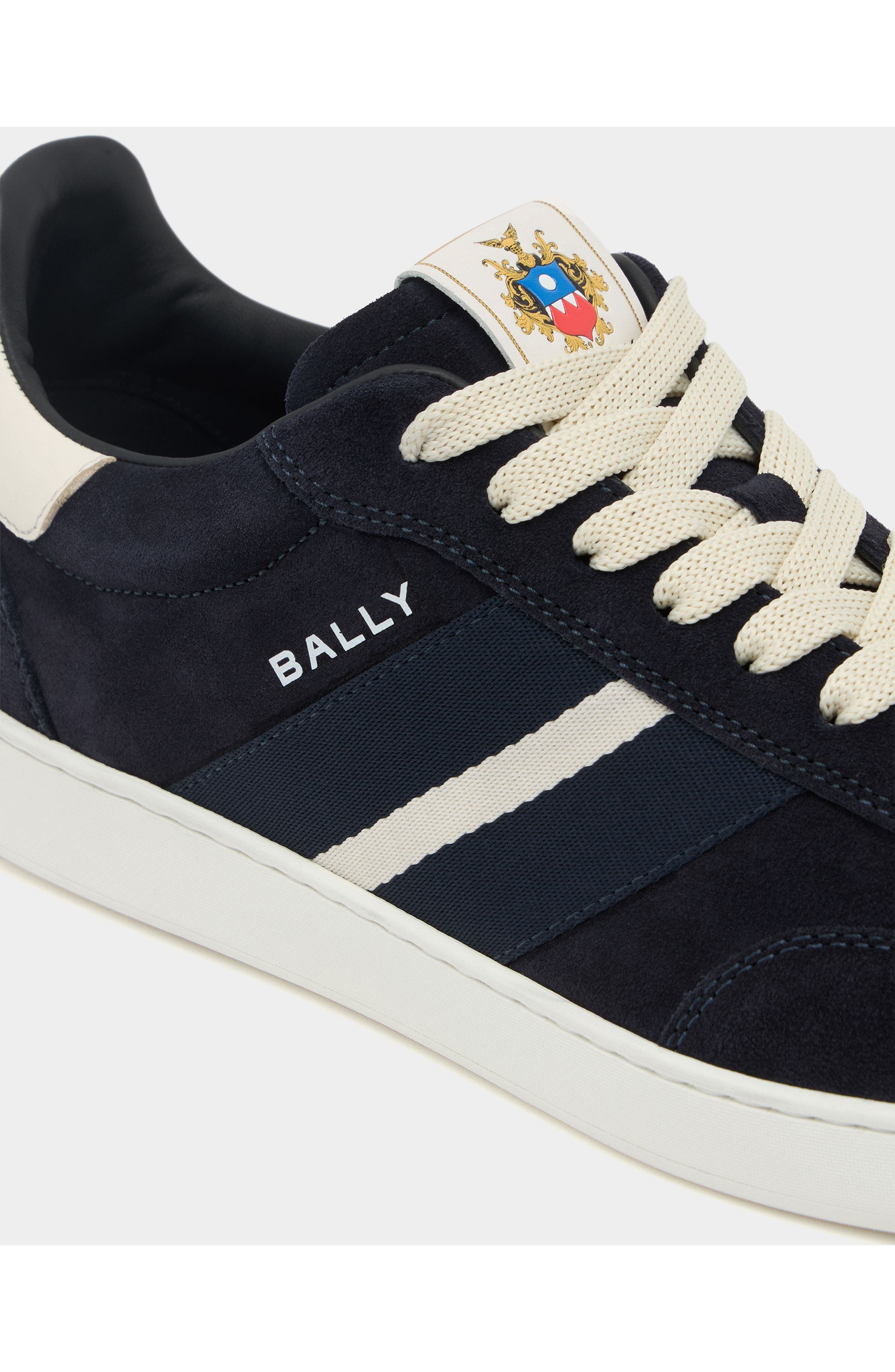 Bally Retro Crest Sneaker in Calf Suede, Alternate, color, Blue