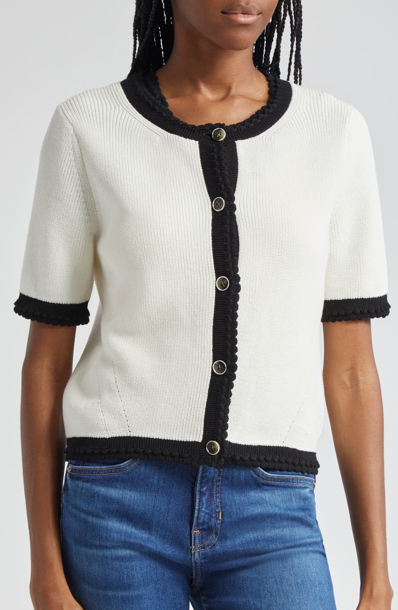 Veronica Beard Neroli Short Sleeve Cotton Cardigan, Alternate, color,