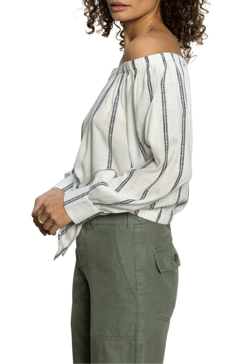 Off the Shoulder Ballet Tie Long Sleeve Shirt, Alternate, color, WHITE/ NAVY STRIPE