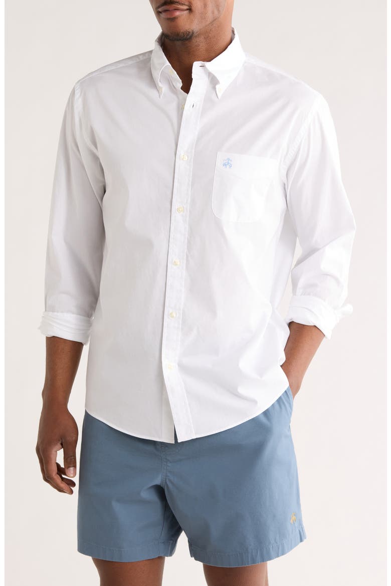 White Cotton Poplin Button-Down Shirt, Main, color, WHITE