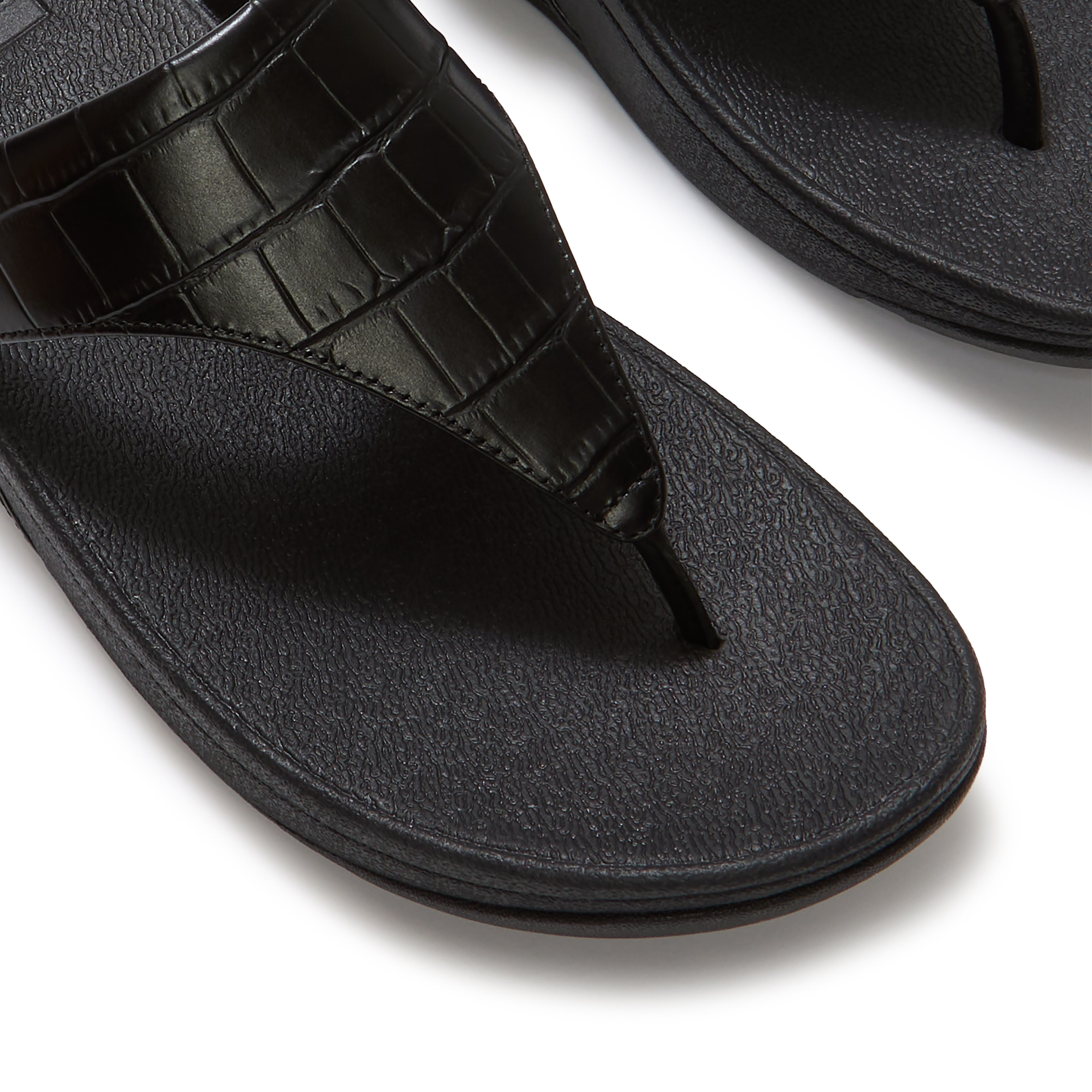 Lulu Crocodile Toe-Post Sandals, Alternate, color, All Black