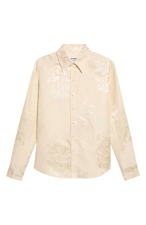 Fitted Floral Jacquard Classic Collar Button-Up Shirt
