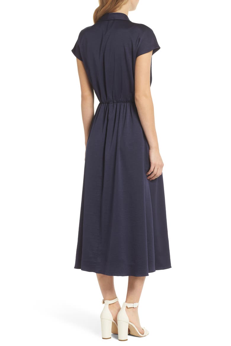 Margie Tie Waist Satin Midi Dress (Nordstrom Exclusive), Alternate, color, NAVY