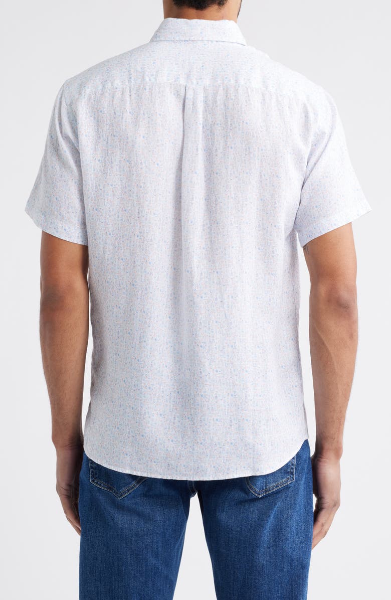 Peter Millar Soiree Short Sleeve Linen Button-Up Shirt, Alternate, color, Blue Multi