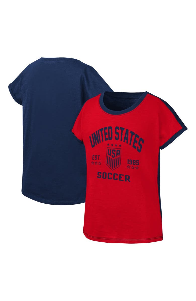 Outerstuff Girls Youth Red/Navy USWNT Half-Volley T-Shirt, Main, color, Red